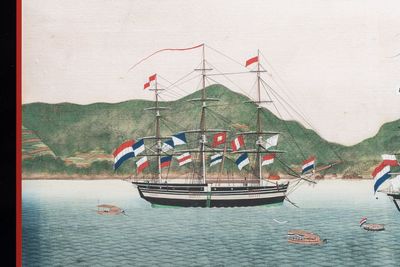 Kawahara Keiga 川原慶賀 (Japan, 1786-1860): 'Two Dutch Vessels Anchored off Nagasaki Bay', gouache on silk, seal mark, 19th C. — 照片 6