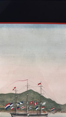 Kawahara Keiga 川原慶賀 (Japan, 1786-1860): 'Two Dutch Vessels Anchored off Nagasaki Bay', gouache on silk, seal mark, 19th C. — 照片 9