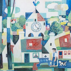 Kho Khiem Bing (Vietnam, 1917-): 'Village view with a farmer', oil on board — 照片 1
