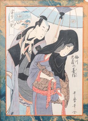 Kitagawa Utamaro (Japan, 1754–1806), ukiyo-e houtsnede, 18/19e eeuw: Umegawa Chubei no kihan