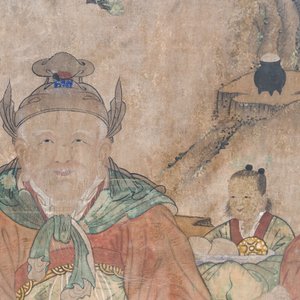 Korean school: 'Mountain Spirit Sansin 산신 or 山神 with tiger and attendants', Joseon, 18th C. — 照片 3