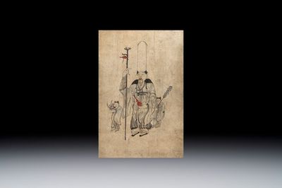 Korean school: 'The God of Longevity and Attendants', ink and colour on paper, Joseon, 18th C.