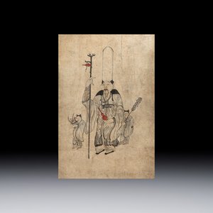 Korean school: 'The God of Longevity and Attendants', ink and colour on paper, Joseon, 18th C. — foto 1