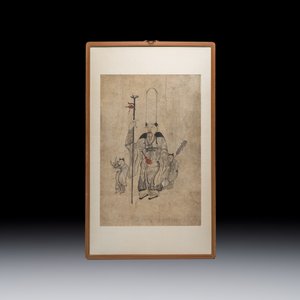 Korean school: 'The God of Longevity and Attendants', ink and colour on paper, Joseon, 18th C. — foto 2