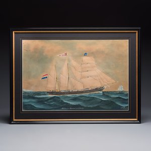 Lars Petter Sjöström (1820–1896): 'Ship portrait of the Dutch bark Auburn', gouache on paper, signed and dated 1884 — photo 1