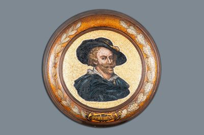 L'auto-portrait de Rubens en mosaïque de verre, signé G. vd Laan, vers 1900