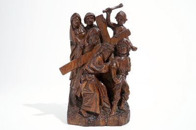 Le Portement de Croix, fragment de retable, chêne, Flandres, 16ème