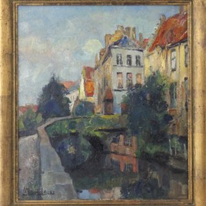 Leo Mechelaere (1880-1964), Zicht op de Vlamingbrug te Brugge — foto 1