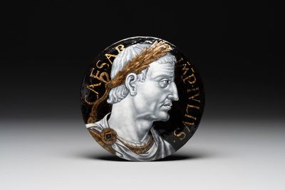 Léonard Limosin (1505-1577) and workshop: A rare enamel plaque with the portrait of the Roman Emperor Caesar, Limoges, ca. 1550