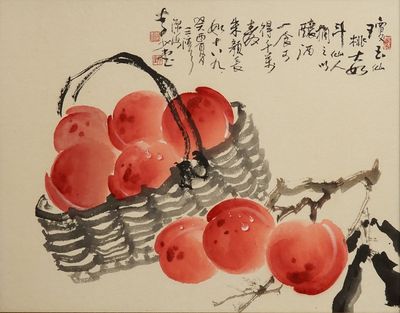 Li Shaotang: Un panier de pêches, encre et couleur sur papier, daté 1993