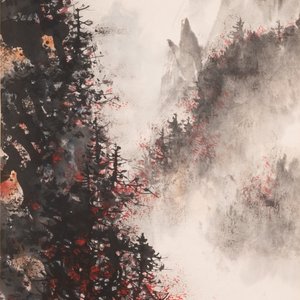 Li Xiongcai 黎雄才 (1910-2001): 'Landschap', inkt en kleur op papier, gedateerd 1993 — foto 2