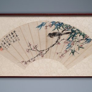 Lian Xi (1816-1884), encre et couleurs sur papier, daté 1877: 'Une peinture d'éventail figurant un oiseau' — photo 2