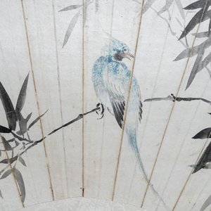 Lian Xi (1816-1884), ink and colour on paper, dated 1877: 'A fan painting with a bird' — 照片 8