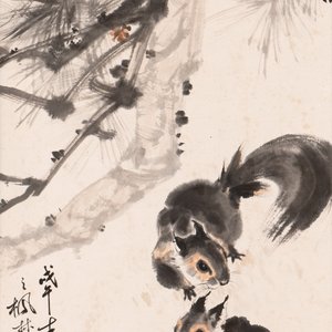 Liu Jilu 劉繼卣 (1918-1983): 'Two squirrels under the pine tree', ink and colour on paper, dated 1978 — 照片 1