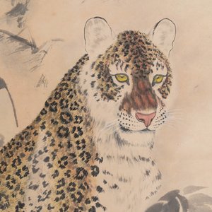 Liu Kuiling (China, 1885-1967), inkt en kleur op papier: 'Twee luipaarden in een berglandschap' — foto 6