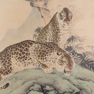 Liu Kuiling (Chine, 1885-1967), encre et couleurs sur papier:  'Deux léopards dans un paysage montagneux' — photo 3