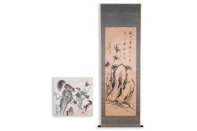 Liu Ruihua 劉瑞華 (1971): 'Ecureuils et raisins', encre et couleurs sur papier, daté 1995 et Jiang Yunge 江雲閣: 'Bambou', encre sur soie, daté 1949