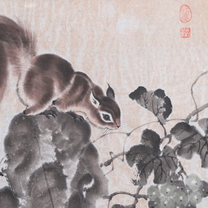 Liu Ruihua 劉瑞華 (1971): 'Ecureuils et raisins', encre et couleurs sur papier, daté 1995 et Jiang Yunge 江雲閣: 'Bambou', encre sur soie, daté 1949 — photo 13