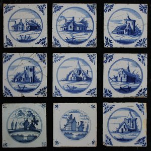 Lot de 19 carreaux en faïence de Delft, bleu et blanc, dessins différents, 17e et 18e — photo 1