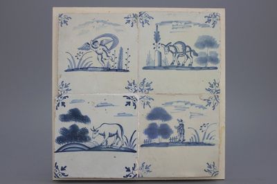 Lot de 4 carreaux allemands, style Delft, 18e