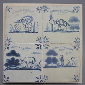 Lot de 4 carreaux allemands, style Delft, 18e — photo 1
