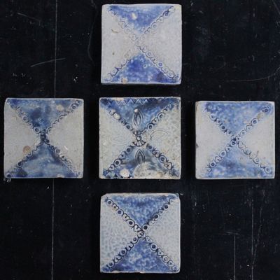 Lot de 5 carreaux en grès de Westerwald, Allemagne, 17e