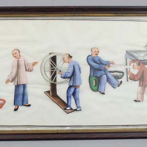 Lot van 8 Chinese beschilderingen op rijstpapier over de zijdeproductie, ca 1800 — foto 7