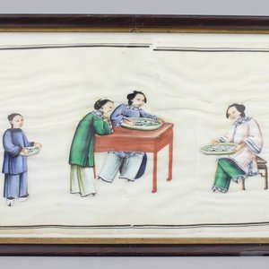 Lot van 8 Chinese beschilderingen op rijstpapier over de zijdeproductie, ca 1800 — foto 8
