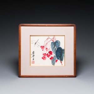 Lou Shibai 婁師白 (1918-2010): 'Dragonfly and flowers' and Qi Gong 啟功 (1912-2005): 'Calligraphy', ink and colour on paper — 照片 2