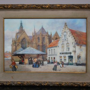 Louis Titz (1859-1932), aquarelle, "De Markt van Diksmuide", dated 1912 — photo 1