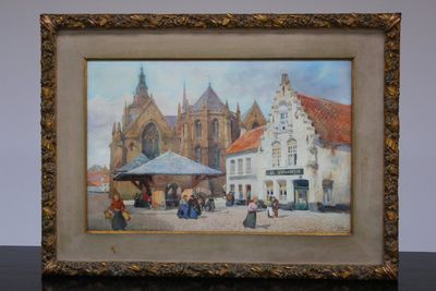 Louis Titz (1859-1932), watercolour, "De Markt van Diksmuide", dated 1912