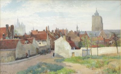 Louis Titz, (1859-1932), "Ypres des remparts", daté 1905