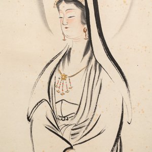 Lu Bicheng 呂碧城 (1883-1943): 'Bodhisattva and calligraphy', ink and colour on paper — 照片 4