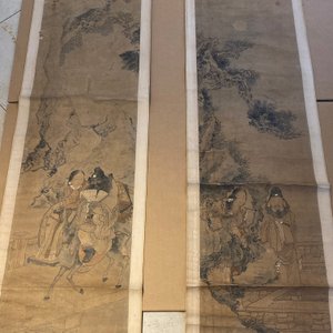 Luo Qing 羅清 (1821-1899): 'Quatre rouleaux aux personnages dans des paysages montagneux', encre et couleurs sur papier — photo 23