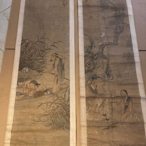 Luo Qing 羅清 (1821-1899): 'Quatre rouleaux aux personnages dans des paysages montagneux', encre et couleurs sur papier — photo 29