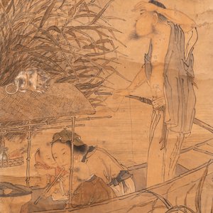 Luo Qing 羅清 (1821-1899): 'Vier scrolls met figuren in berglandschappen', inkt en kleur op papier — foto 12