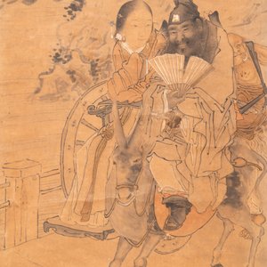 Luo Qing 羅清 (1821-1899): 'Vier scrolls met figuren in berglandschappen', inkt en kleur op papier — foto 17