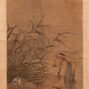 Luo Qing 羅清 (1821-1899): 'Vier scrolls met figuren in berglandschappen', inkt en kleur op papier — foto 9
