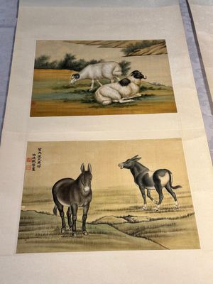 Ma Jin 馬晉 (1900-1970): 'Sheep, Donkeys, Rabbits and a Polar bear', ink and colour on silk — foto 2