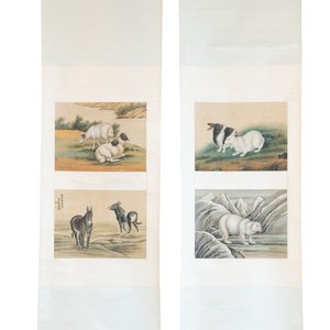 Ma Jin 馬晉 (1900-1970): 'Sheep, Donkeys, Rabbits and a Polar bear', ink and colour on silk — foto 1