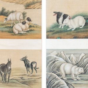 Ma Jin 馬晉 (1900-1970): 'Sheep, Donkeys, Rabbits and a Polar bear', ink and colour on silk — foto 2