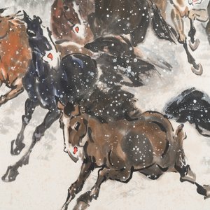 Ma Xinle 馬欣樂 (1963-): 'Twaalf paarden in de sneeuw', inkt en kleur op papier, gedat. 1993 — foto 4