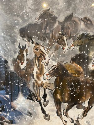 Ma Xinle 馬欣樂 (1963-): 'Twelve horses in the snow', ink and colour on paper, dated 1993 — photo 7