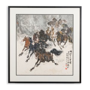 Ma Xinle 馬欣樂 (1963-): 'Twelve horses in the snow', ink and colour on paper, dated 1993 — photo 2
