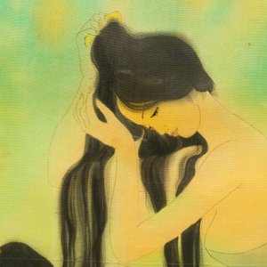 Mai Long (Vietnam, 1931): 'Moeder en kind' en 'Vissen in de rivier', inkt en aquarel op zijde — foto 3