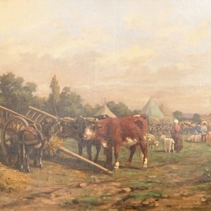 Martin Coulaud (France, 1860-1906), Animaux reposants auprès d'une marché, huile sur toile — photo 1