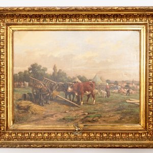 Martin Coulaud (Frankrijk, 1860-1906), Rustende dieren bij een markt, olie op doek — foto 2