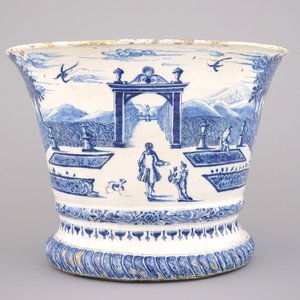 Massieve blauw en witte Delftse tuinvaas, ca 1720 — foto 1