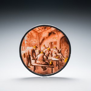 Médaillon en verre peint à décor des 'Joueurs de trictrac' d'après Adriaen van Ostade, Pays-Bas méridionaux, 17/18ème — photo 4