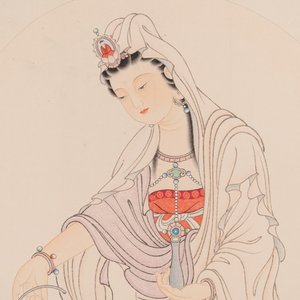 Mei Lanfang 梅蘭芳 (1894-1961): 'Bodhisattva' en Ma Jin 馬晉 (1900-1970): 'Kalligrafie', inkt en kleur op papier, gedateerd 1948 — foto 4